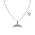 S925 silver ocean necklace featuring a crystal-set whale tail and starfish pendant - 925 Silver / Platinum Fish Tail Starfish Combo (DY190803-S-W-WH)