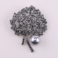 Vintage dark gray tree brooch with charcoal rhinestones and a large grey faux pearl - Gun Black Artificial Pearl Tree Style (XH-937)