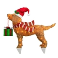 Golden Labrador dog garden stake with Christmas hat, scarf and LED warm lights - Golden Retriever Stake-2
