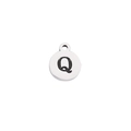 Polished silver stainless steel circular pendant featuring a black engraved letter Q - Steel Letter Q