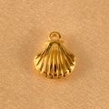 Detailed close-up of a golden seashell charm with top ring on a textured gold background - Small Scallop (13.5mm)