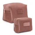Dusty rose velvet quilted cosmetic bag set with large and small wash bags and gold zippers - Pink Velvet Small