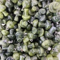 Polished green natural crystal mushroom-shaped pendants with metallic hanging rings - Southern Jade