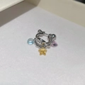 Detail of silver lucky hoop earring with blue bead, yellow star, and pink heart charms - Star Heart Dangle Style / Silver Earring Post - Colorful
