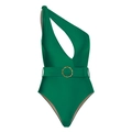Costume intero monospalla verde scuro con cut-out e cintura con fibbia dorata - S / Costume Monospalla Cutout Singolo