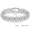 7 inch silver 12mm Cuban link bracelet with high-quality AAAA+ zircon stones - White Gold (Width 12mm/8 inch)