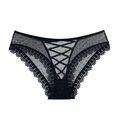 Slip sexy in pizzo nero a vita bassa con dettagli a incrocio e tessuto a rete - M / Nero