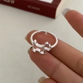 Adjustable 925 sterling silver open ring featuring a cute puppy design in silver finish - Silver Hollow Dog (JZ0228)