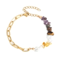 Pulsera de cadena dorada con piedras de cristal natural multicolor y cierre mosquetón - Pulsera de empalme de acero inoxidable y piedra triturada