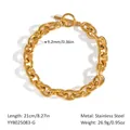 Detail of 18K gold-plated stainless steel oval link chain with toggle clasp and 21cm length - Gold OT Buckle Thick Chain Style (YYB025083-G)