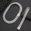 Conjunto de collar y pulsera de eslabones cubanos de 20mm en plata con circonitas brillantes - Collar (24 Pulgadas) / Platino