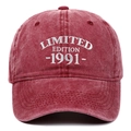Dettaglio del ricamo bianco 1991 su un cappellino da baseball bordeaux effetto lavato - Borgogna