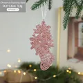 Pink glitter Christmas stocking ornament for tree decoration, size 14.5x7.5cm - Christmas Sock Style