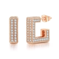 Macro view of rose gold letters I and G earrings with micro-pave white zircon stones - Rose Gold
