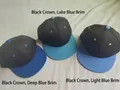Cappellini da baseball snapback neri con visiere blu lago, blu profondo e blu chiaro - Regolabile / Calotta nera tesa blu lago