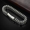 Men's double-layered stainless steel Cuban chain bracelet with magnetic clasp on black surface - 5*10 Dragon Bone Pattern / 19cm