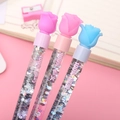Creative rose topper liquid glitter pen in pastel pink and blue floral stationery - Rose Flower Series