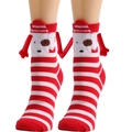 Red and white striped magnetic socks with cute cartoon puppy pattern and small 3D hands - Red White Striped Dog Hand Holding