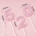 Pink number 520 cake toppers decorated with pearls and rhinestones for celebrations - Pearl 520 Pink 5sets