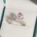 Close-up of pink zircon butterfly ring with white pearls on a velvet jewelry box - Pink & Blue Pear-Shaped Butterfly (White Gold Tone 2)