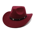 Dettaglio cappello cowboy in lana bordeaux con fascia in pelle nera e borchie a stella - M(56-58cm) / Borgogna