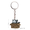 Cute grey striped cartoon cat in a box 3D keychain, size 2.8x3.0cm, weight approx 14g - Keychain / Box Gray Cat