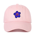 Roze katoenen baseballpet met kleurrijk geborduurde bloemen en een minimalistische smiley - Verstelbaar / Roze