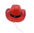 Bright red western cowboy dog hat with black star band and adjustable white chin strap - Red