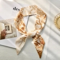 Elegant cream silk twilly scarf featuring vintage brown hand-drawn floral and animal patterns - Style V (Off-White/Brown Earth Tone Floral)