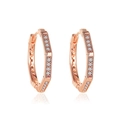 Minimalist rose gold hexagonal hoop earrings with crystal pavé setting on white background - Large Geometric Polygon Rose Gold Hoop Earrings (大号玫瑰金 3765)