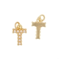 Elegant gold letter T necklace pendants set with pearls and polished metal finish - Letter T