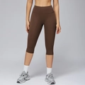 Dunkelbraune Yoga-Caprihose mit hohem Bund und Kompression für Fitness und Training - S / Schokobraun