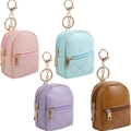 Vista detallada de llaveros de mini mochila acolchados en rosa, azul, púrpura y marrón - Paquete de 4 Estilo 2 (Rosa/Azul/Púrpura/Marrón)