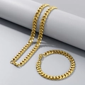 Goldenes Glied-Schmuckset bestehend aus glänzender Kette und passendem Armband - Armband 20CM / 8mm / Gold