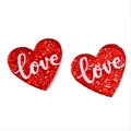 Sparkly pink glitter heart stud earrings with white love script for Valentine party - Red Heart Love Lettering