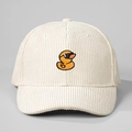 Corduroy baseball cap in creamy white with embroidered cute duck and sunshade visor - Adjustable / Beige