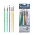 Set of 6 colorful artist paint brushes in blue, green and purple macaron colors - 6Pcs Colorful Round HB173B / Colorful