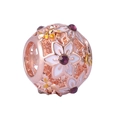 Close-up of rose gold hollow charm with white enamel flowers and purple gemstones - Pink Flower Style