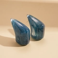 Close-up of blue marble resin earrings with irregular teardrop shape and gold glitter - Silver Earring Post-Blue