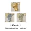 Three-pack of macaron-colored cotton crew socks with vertical stripes and hello text - 3 Pairs - Yellow + Blue + Green