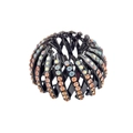 Detailed view of black expandable bird nest hair ring with iridescent rhinestones - 4# Rhinestone