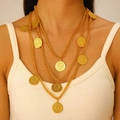Mehrlagige goldene Münzkette mit Vintage-Gliederketten für Damen im Retro-Stil - Goldene 3-Lagige Stapelbare Münzkette (1563)