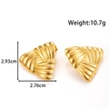 Golden geometric triangle earrings with vintage fold texture and shiny metallic finish - Triangle Pleated / Gold