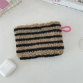 Brown and black striped plush mini pouch with pink zipper loop for coins or lipstick - Brown Stripes