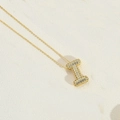 Minimalist gold tone letter I pendant necklace with clear zircon pavé setting - Letter I