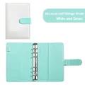 A6 white and mint green leather binder notebook with 6-ring metal binder and card slots - White Exterior Green Interior (Cover Only)