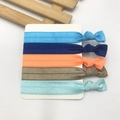 Five assorted knotted elastic hair bands in blue, orange and khaki textured fabric - Blue Orange Khaki Series