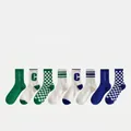 Checkered and striped mid-calf cotton socks in various sporty blue and green styles - Optional Klein Blue Trend Socks
