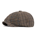 Berretto newsboy vintage a quadri marroni con dettagli usurati e stile retrò classico - Verde Militare