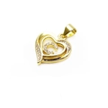 Macro detail of gold double-heart pendant featuring a crystal-encrusted letter C - Letter C